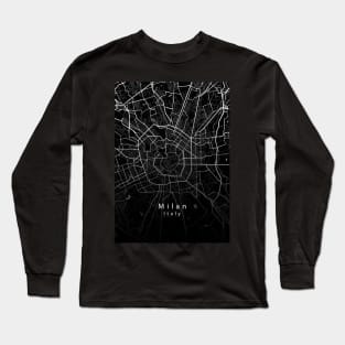 Milan Italy City Map dark Long Sleeve T-Shirt